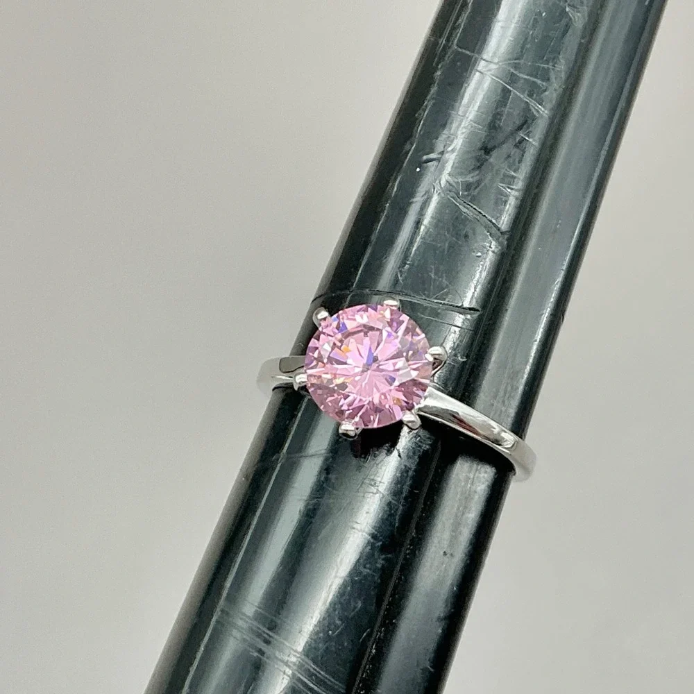 Danbury Mint Ring Pink Heart Crystal Solitaire Silver Tone Ring Size 8